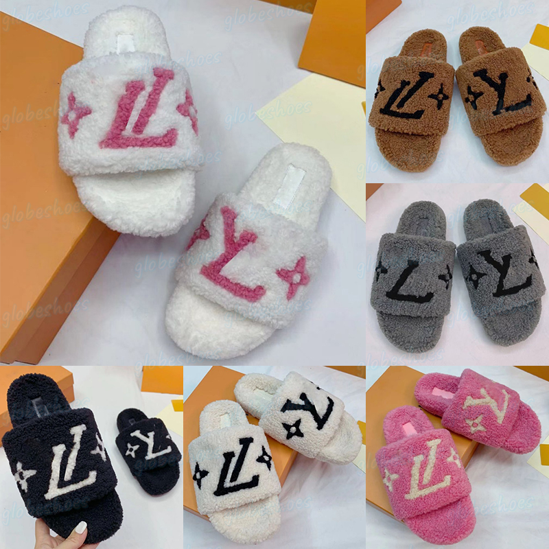 With box Designer Furry Slide Sandal Luxury mens womens Slippers Ladies Wool Slides Winter Indoor Outdoor Daily Casual Fur Fluffy Furry Warm Sandals