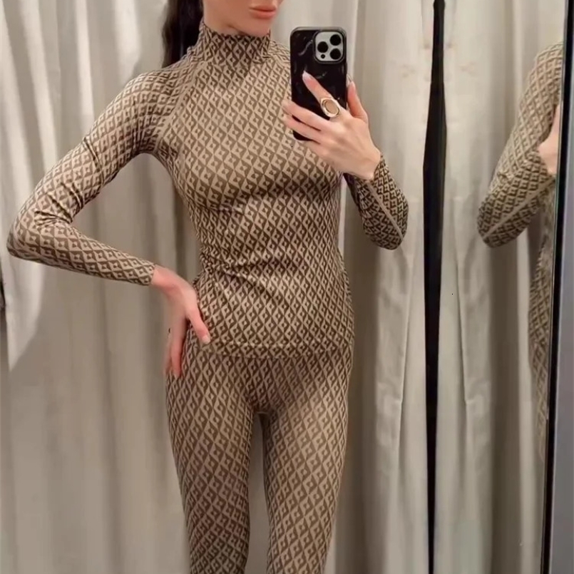 Women Print Base Layer Set Sheath Long Sleeve Turtleneck Pullover Trousers Chic All-match Two-piece Sets Sport Street Outfit 260525BJ