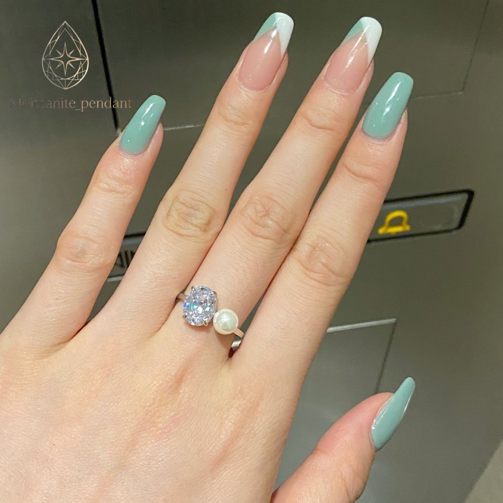 OEM 925 Sterling Silver Oval Created Moissanite Pearl Gemstone Ring Fine Jewelry Wedding Engagement Rings