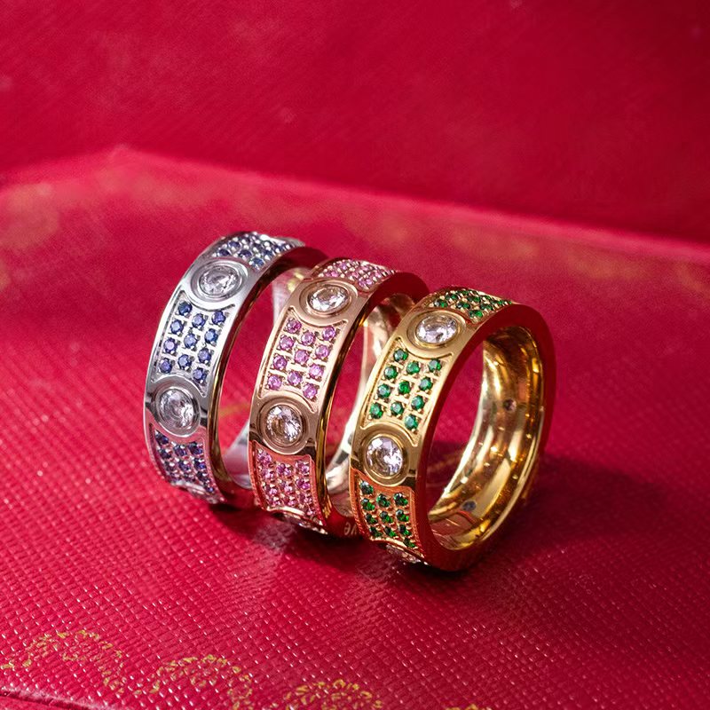 Fashion Brand Love Ring Starry Sky Diamond Ring High Quality Stainless Steel 18K Gold Waterproof Wedding Gift Designer Matching Ring For Men And Wom
