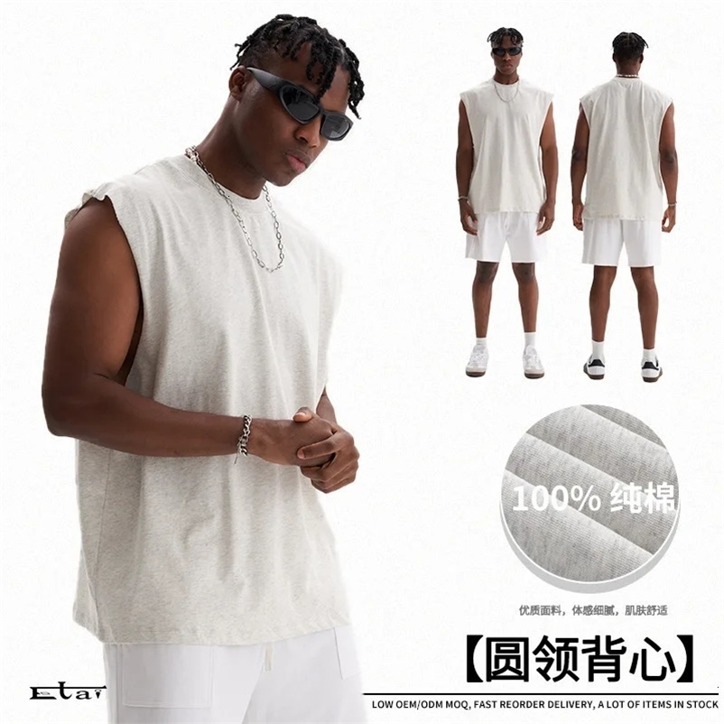Mens Vintage Hip Hop Sleeveless Vest Oversize Heavyweight Solid American Streetwear Summer Tank Top 260612BJ