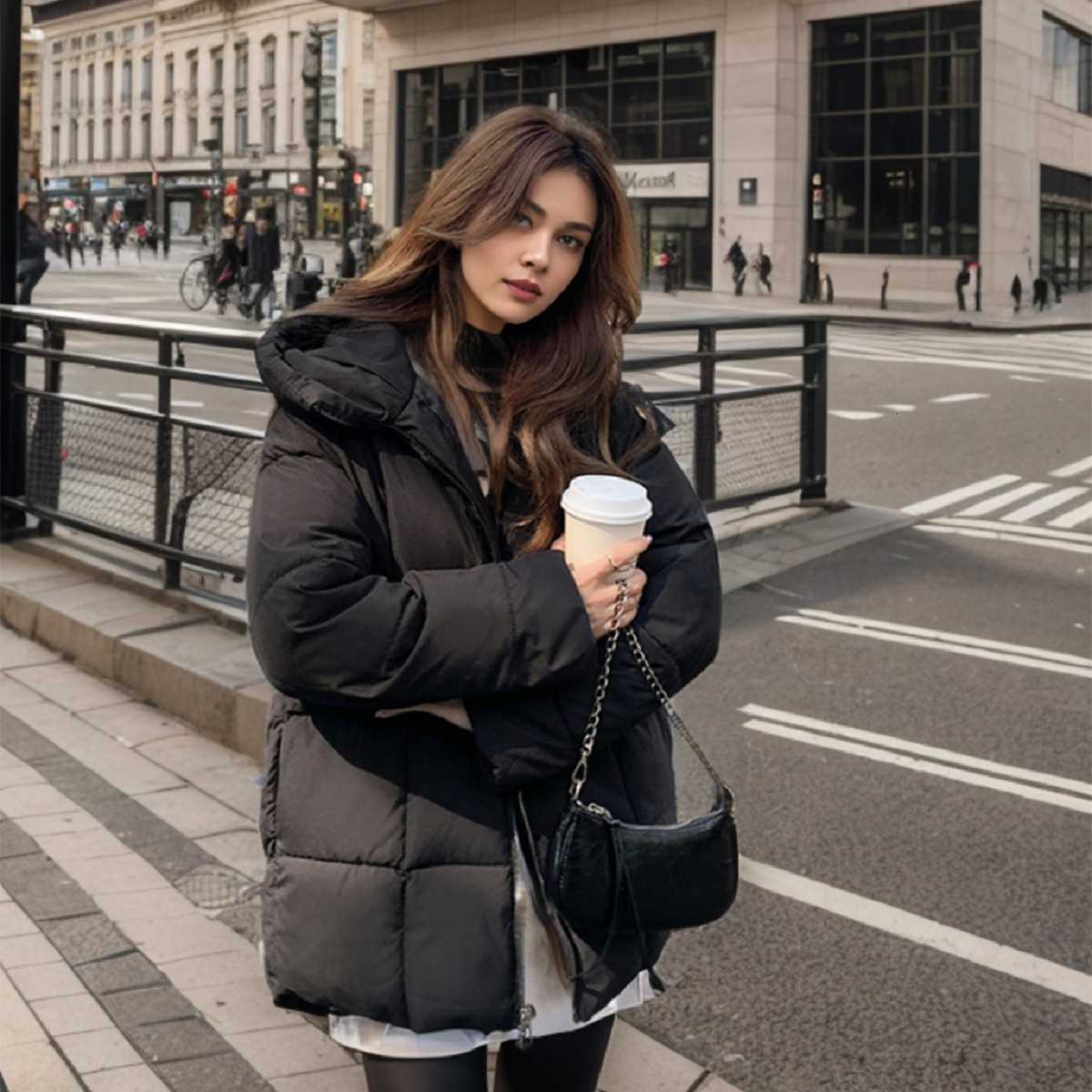 Jacket Puffer Cotton Jacket Womens Version Loose Medium Length Cotton Jacket New dent Hooded Cotton Jacket Down Jacket S2608045VZR