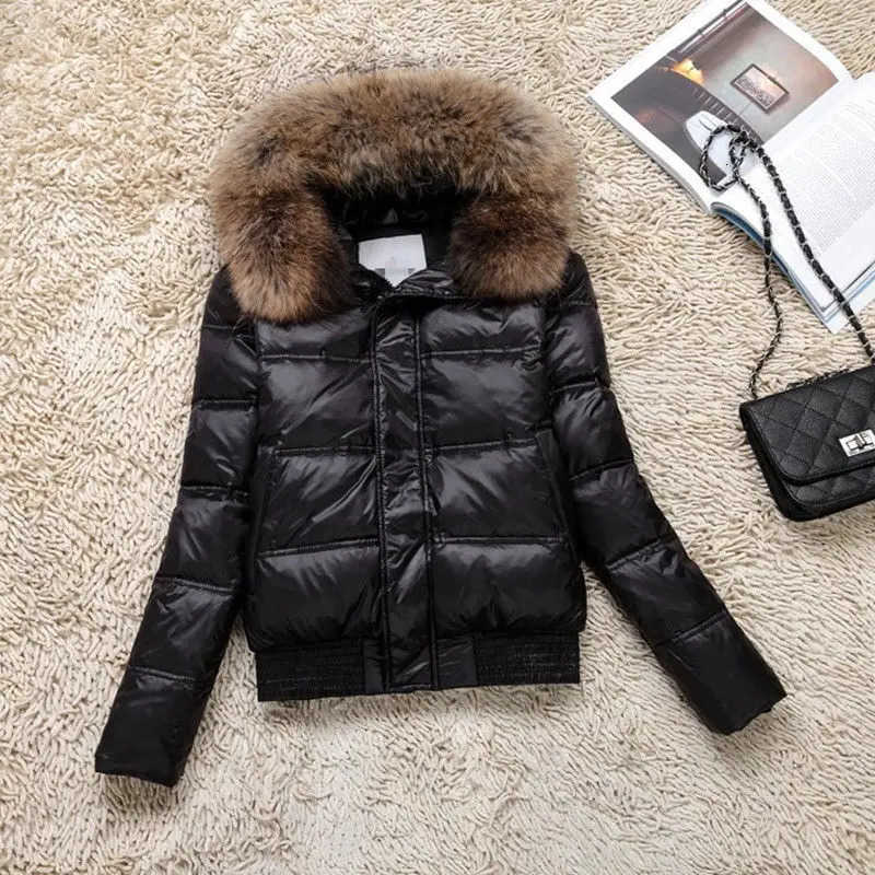 Down Winter Jacket Womens Short White Duck Down Large Collar Hooded Warm Jacket Winter Coat Women Coats S260804PGJW