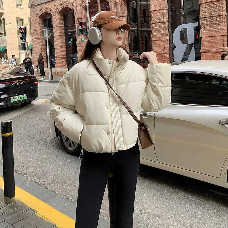 Warm Winter Thick Leather Coats Women Short Black Cotton Padded Lady Down Jacket Elegant Zipper Cloth S2608040HY5