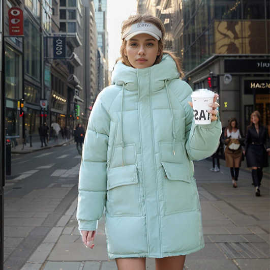 jacket puffer Down Cotton Jacket for Women Medium to Long Cotton Jacket Winter Coat Ins New Style Hooded Loose Cotton S260804ZUXO