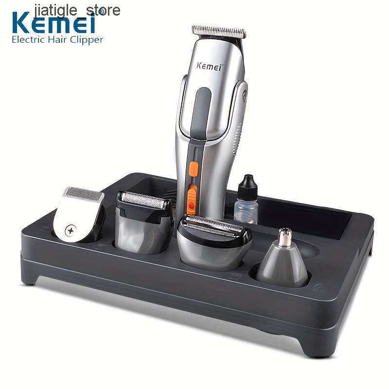 Shaver Kemei Km-680A 8-In-1 Electric - USB Rechargeable Professional With Adjustable Speed Ergonomic Design Includes Limit Comb Accessories Aluminum