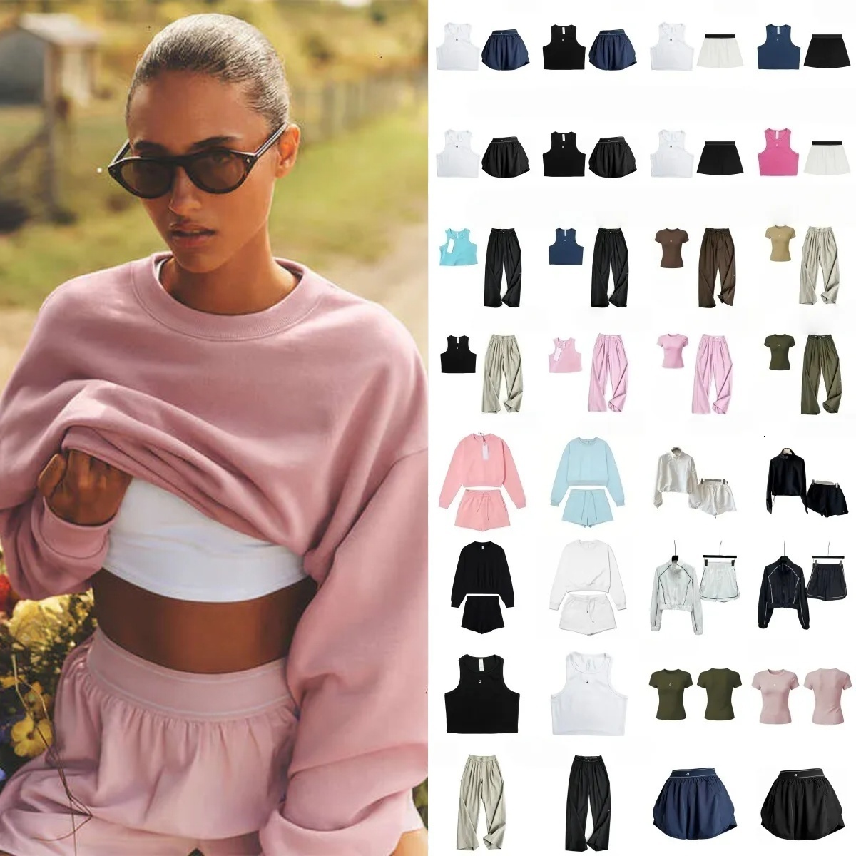 alolyitys Ensemble de vêtements pour femmes Alolyness Set 3D Silver Logo 26 Ensembles de yoga pour femmes Sweat-shirts courts et shorts Pull à co