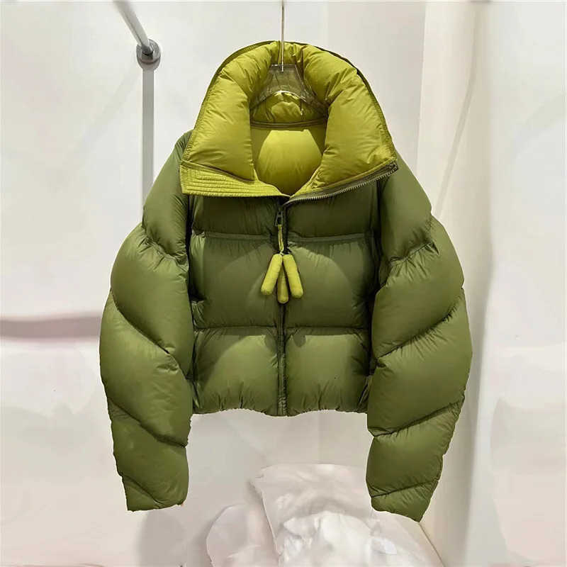 Women Winter Warm Down Jacket Stand Collar Windproof Short Jacket Thicken 90 White Duck Down Loose Coat Outwear S26080414BG