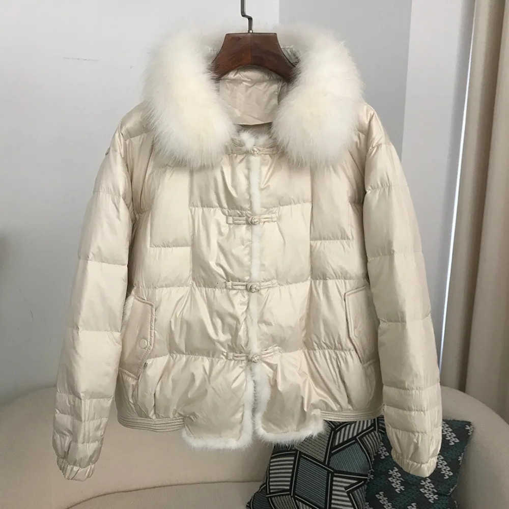 Mink Real Collar Winter Women White Duck Down Jacket Ladies Short Warm Puffer Coat Female Outerwear 251029 S2608041KOL