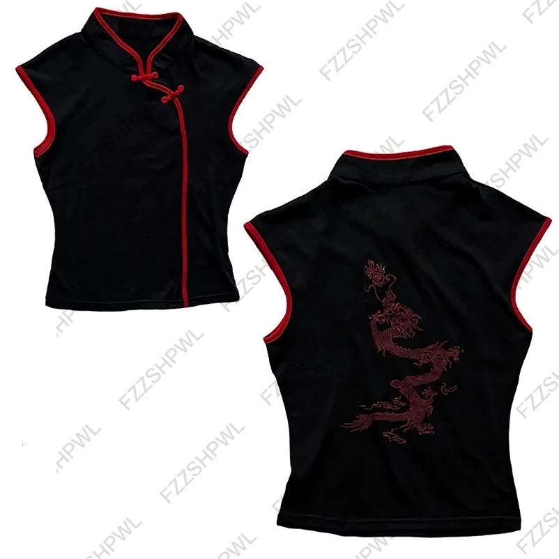 Retro Sleeveless Chinese Style Graphic T-shirt Chic Versatile Bowknot Decoration Y2K Crop Top Rock High Street Casual Women Vest 260526BJ