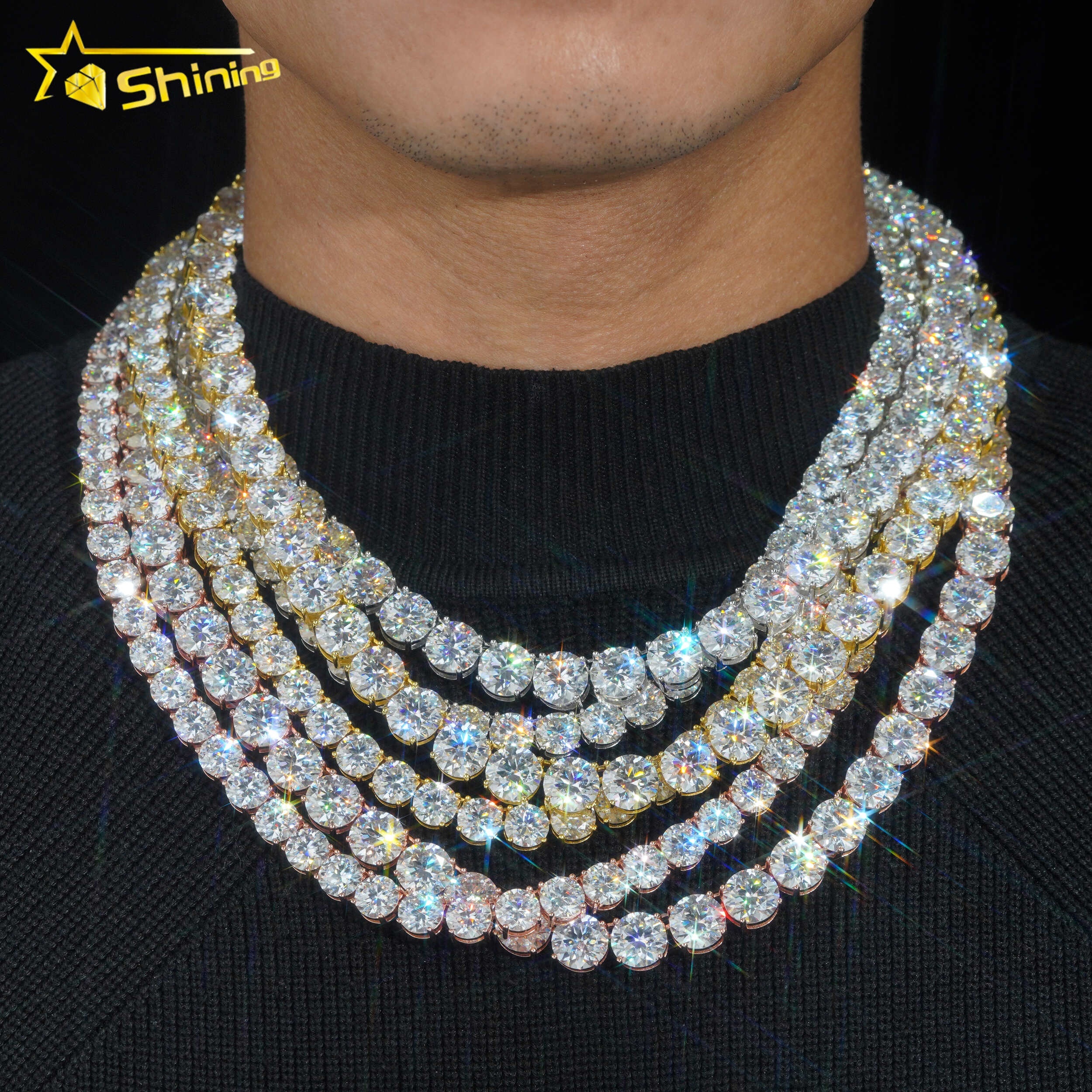 Hot Sale Rapper D VVS Diamond 8MM Tennis Necklace Bracelet 925 Sterling Silver Hip Hop Moissanite Tennis Chain