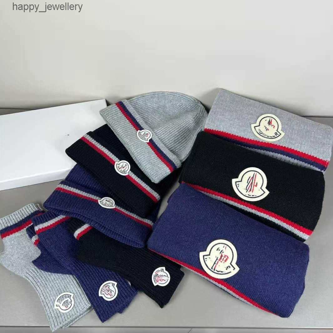 Red stripe with large and small letter markings high-end version hat scarf and gloves three-piece set price T260804