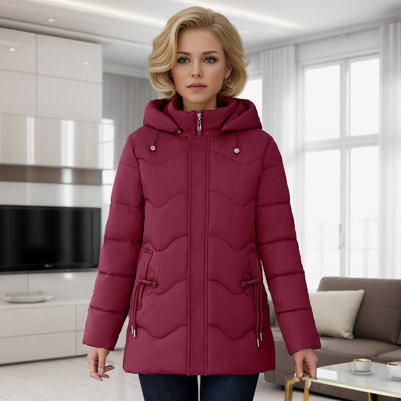 Jacket Puffer Moms Winter Clothes with Thick Cotton Jacket Down Medium to Long Length Middle-aged and Elderly Womens Autumn and Winter Cotton Jacket