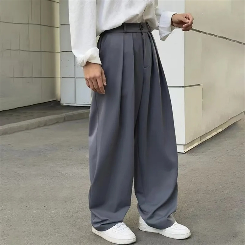 Korean Casual Fashion Male Suit Pants Solid Business Formal Drape Pants Office Men Wedding Social Ankle Loose Long Trousers 260516BJ