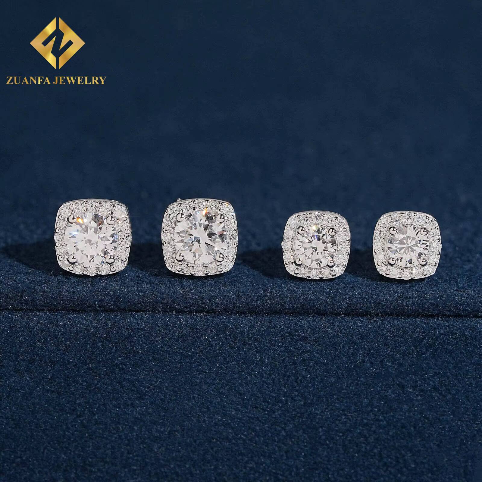 Cushion Halo Full Pave Micro Setting 925 Sterling Silver Round Main Stone Stud Earrings Lab Grown Diamond Womens Jewelry