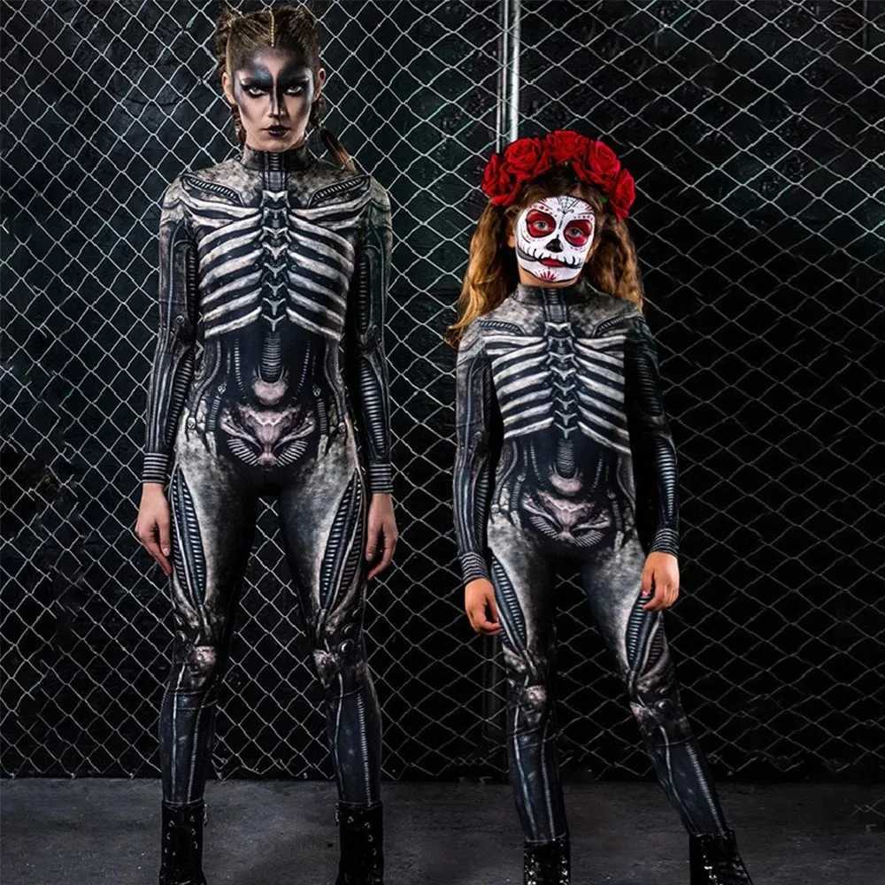 Long Slve High Neck Skinny Bodysuit 3D Mechanical Bone Skeleton Digital Printed Tight Full Body Jumpsuit Stretchy Breathable Smooth Fabric Slim Outf