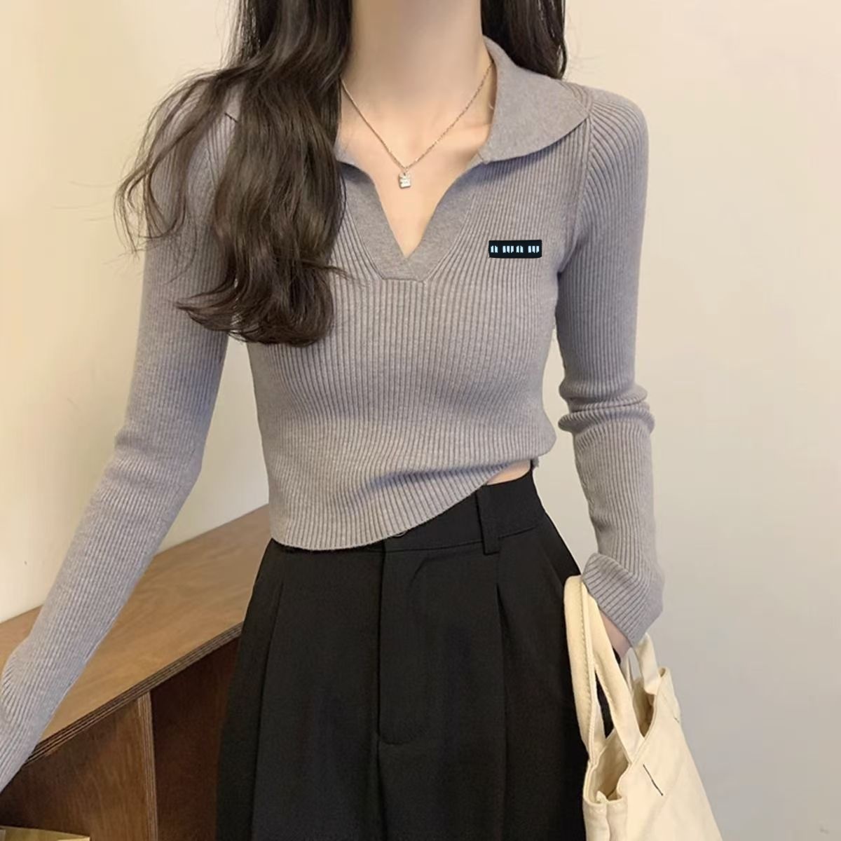 Women's Sweaters Knitted sweater embroidered long sleeved retro casual fashion women's black top