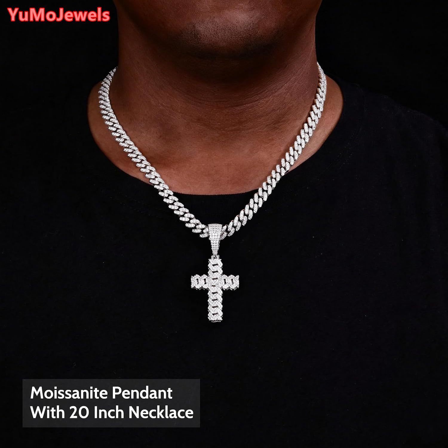 Ucciyo Moissanite Cross Necklace 27 ct Iced Out Moissanite Cross Pendant 925 Sterling Silver Cross Chain Necklace D Color VVS1 18k Gold Plated Chris