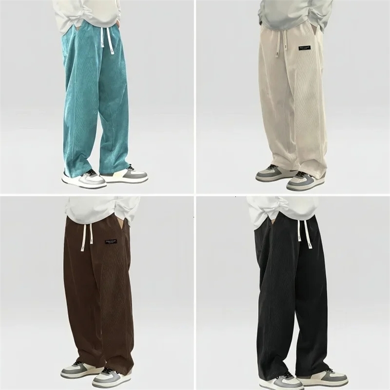 Mens Corduroy Casual Pants Fashion Loose Fit Baggy Pants Straight Sweatpants Elastic Waist Drawstring Outdoor Streetwear 260615BJ