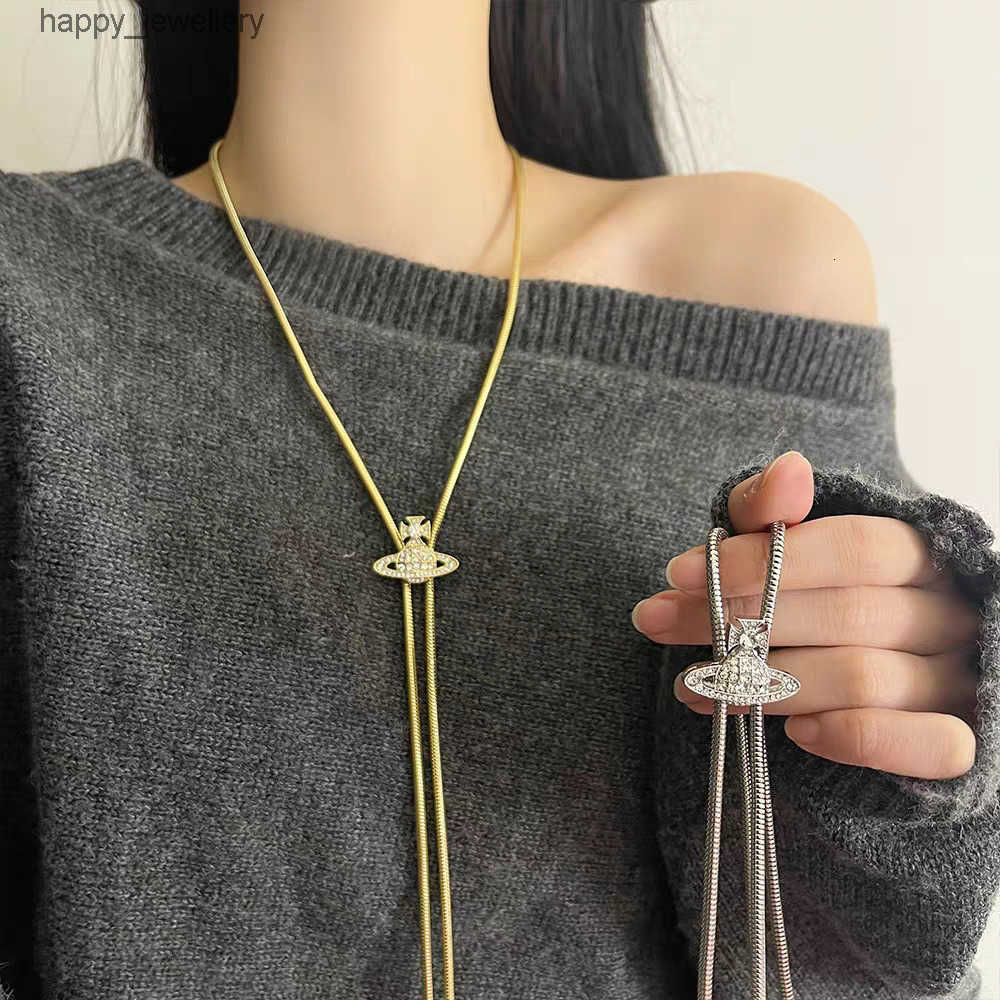 New high-end version of the magnetic Saturn full-diamond tie knot necklace for women long tassel adjustable snake bone chain T260804533B