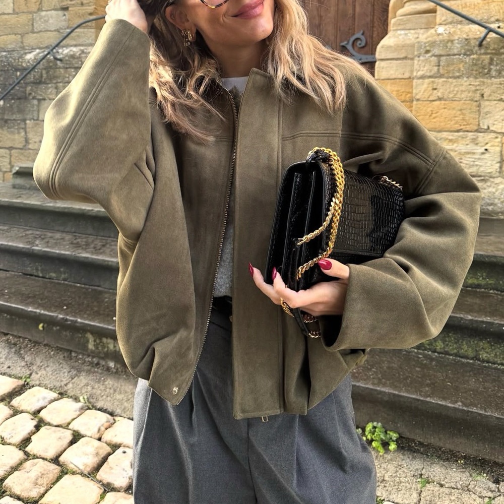 Women Faux Suede Loose Fit Bomber Jacket, Fall Velvet Surface Flight Coat, Fashion Versatile Outerwear, 9 Colors Available
