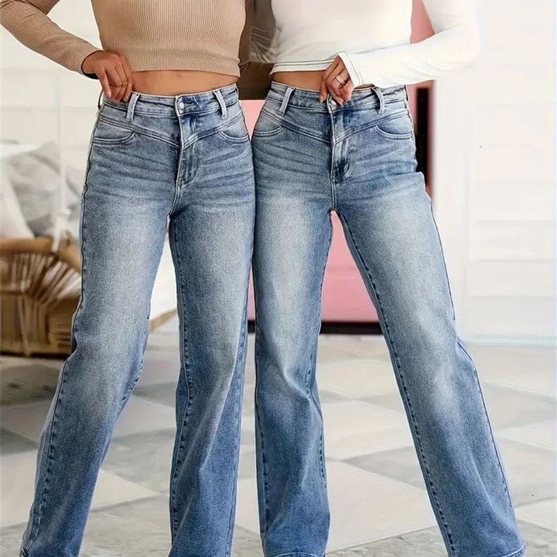 Loose Fit Jeans for Women Baggy Denim Pants Elastic Stretch Comfort Plus Size High Waist Wide Leg Casual Trousers 260612BJ