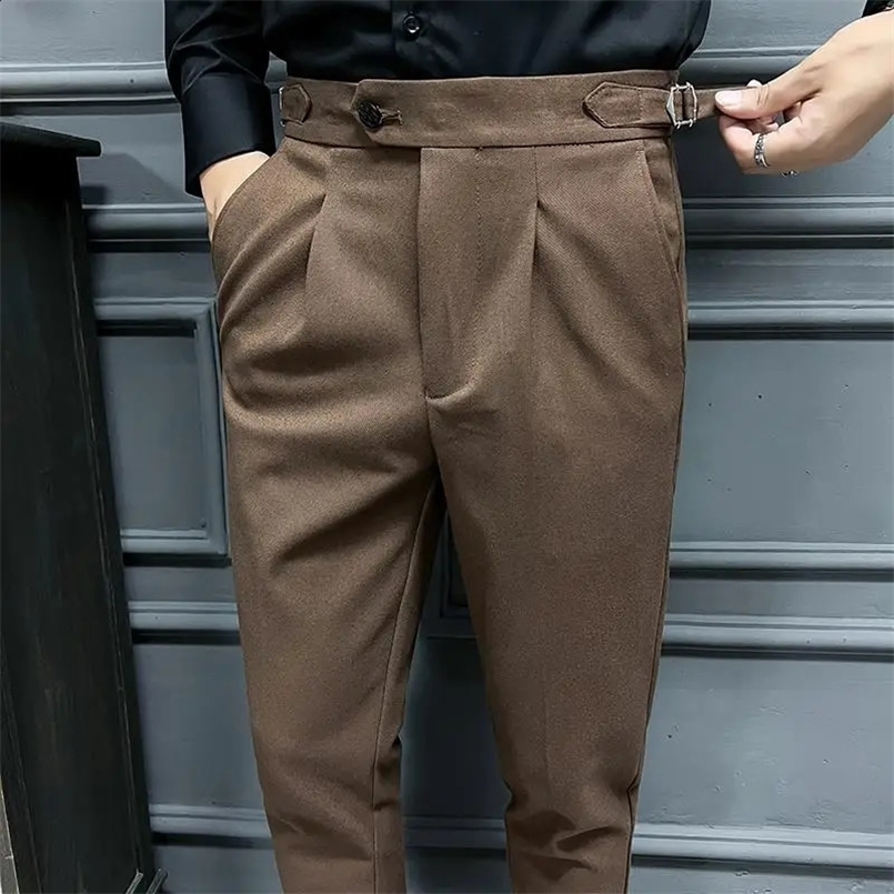 High Quality Neapolitan Suit Pants for Men Vintage High Waist Business Casual Mens Dress Pantspantalon Homme Luxe29-36 260516BJ