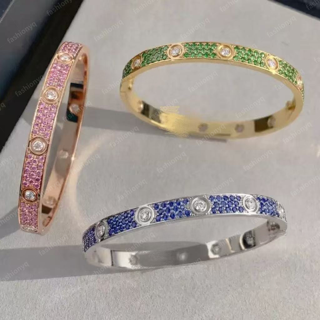Luxury Jewelry New Colorful Gemstone Designer Bracelet Starry Pink Diamond V Gold High-quality CNC Thick Plated 18K Sapphire Emerald Screw Bracelet