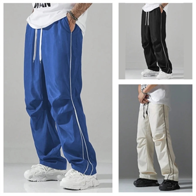 Spring Summer Mens Vintage Casual Sports Pants Loose Straight Trousers with Pocket Male High Street Sweatpant Joggers Pants 260611BJ