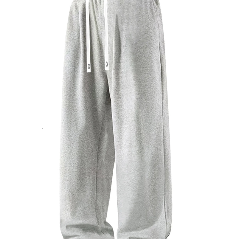 Mens casual sports pants solid color loose drawstring waist elastic straight leg pants suitable for jogging hiking outdoor hiking and other sports 2