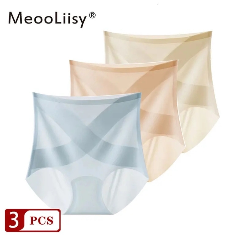 MeooLiisy 3PCS/Set Ultra-thin Ice Silk Female Pants Briefs High Waist Seamless Breathable Quick-drying Underwear Panties Women 260611BJ