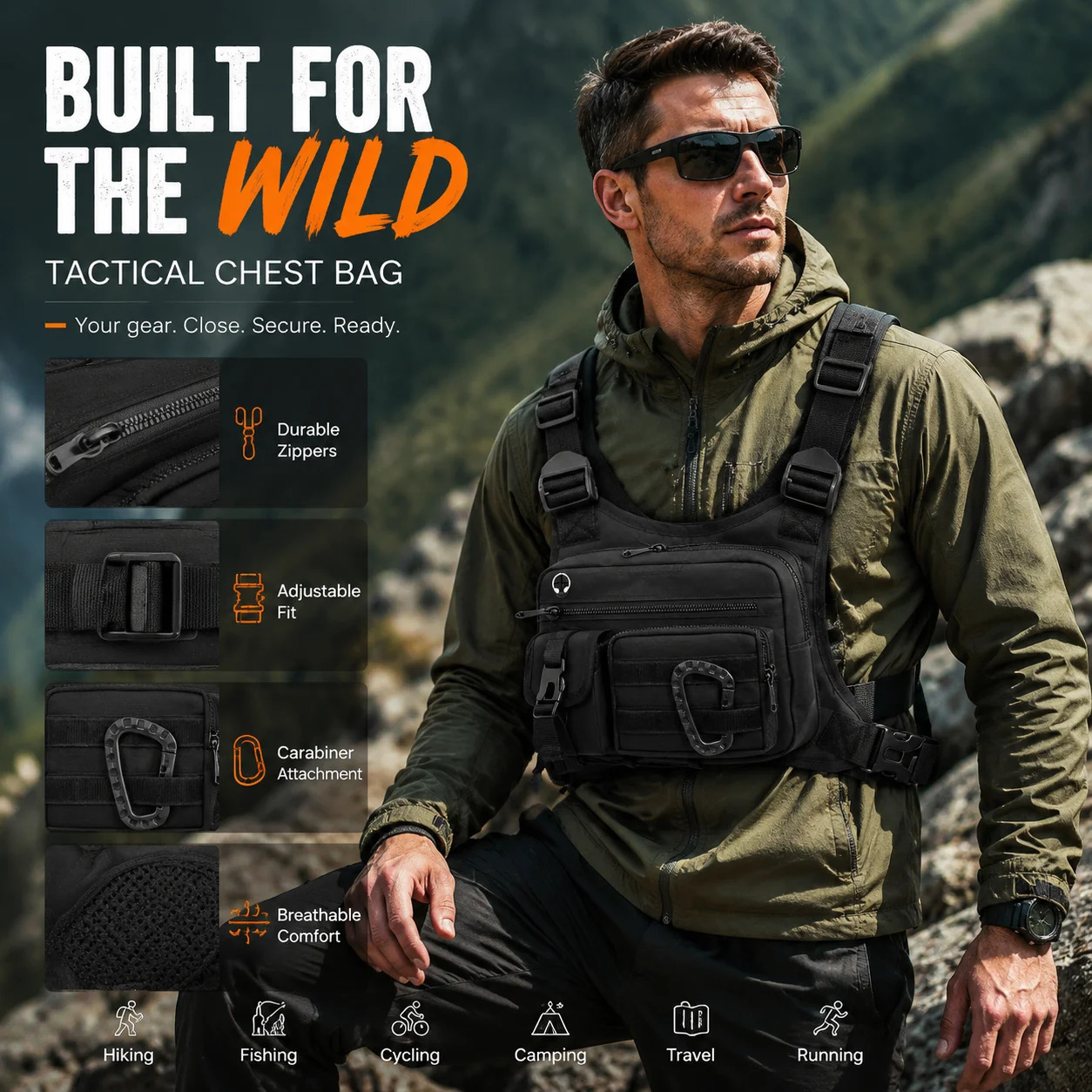 Tactical Outdoor Chest Bag Mens Vest MOLLE Pack for Cycling Bags Running Front Sports 260730