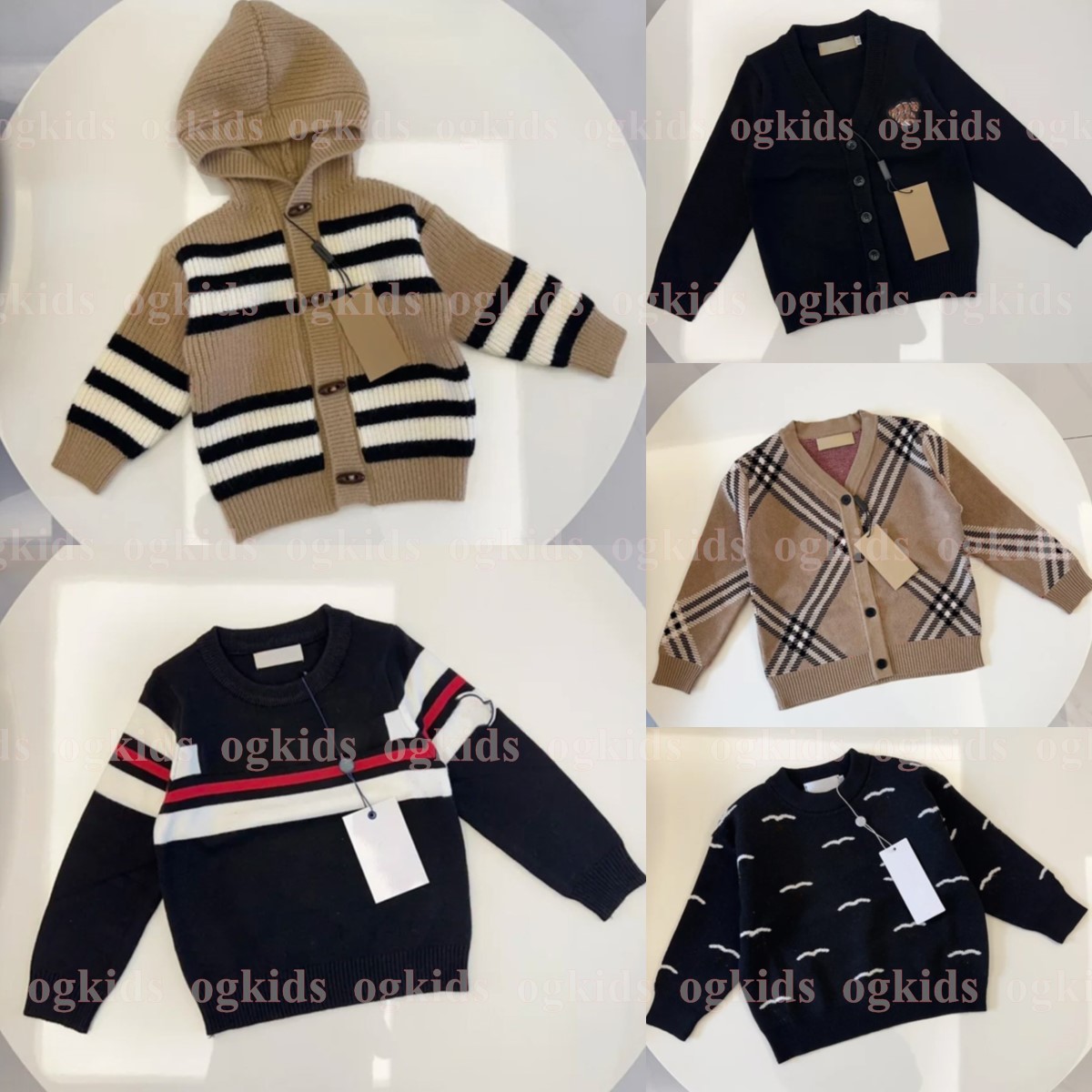 Designer kids sweaters toddler Pullover boys girls Spring Autumn sweater black white grey brown winter sweater