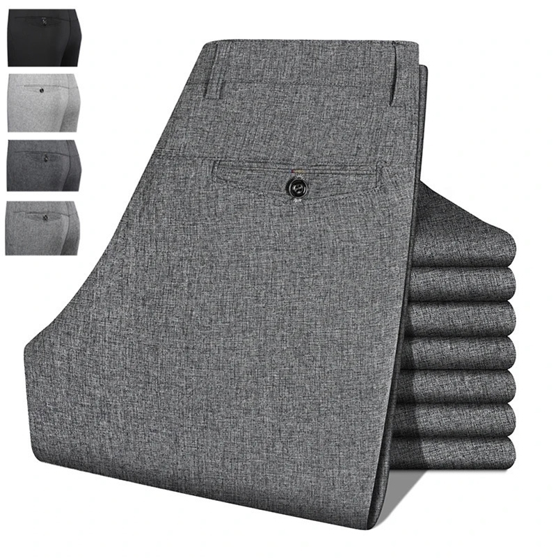 Mens Trousers Dress Straight Pants Spring Summer Male Work Suit Pants Husband Father Black Grey Formal Pants 260615BJ