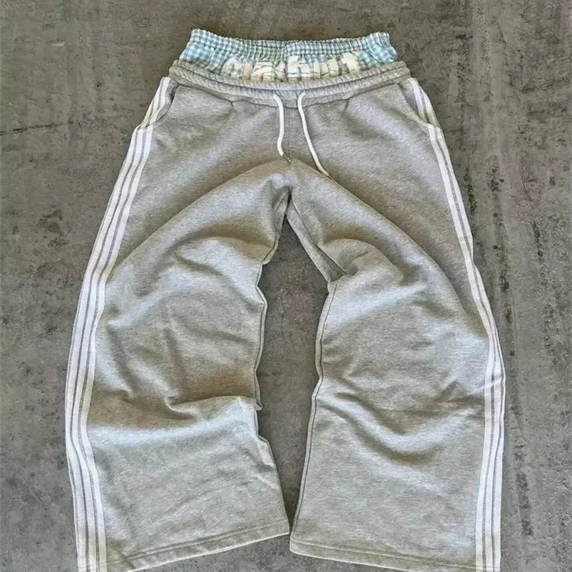 Mens Retro Harajuku Hip Hop Sweatpants Loose Straight Pants High Waisted Loose Mens Pants Y2K Simple Striped Casual Pants 260430BJ