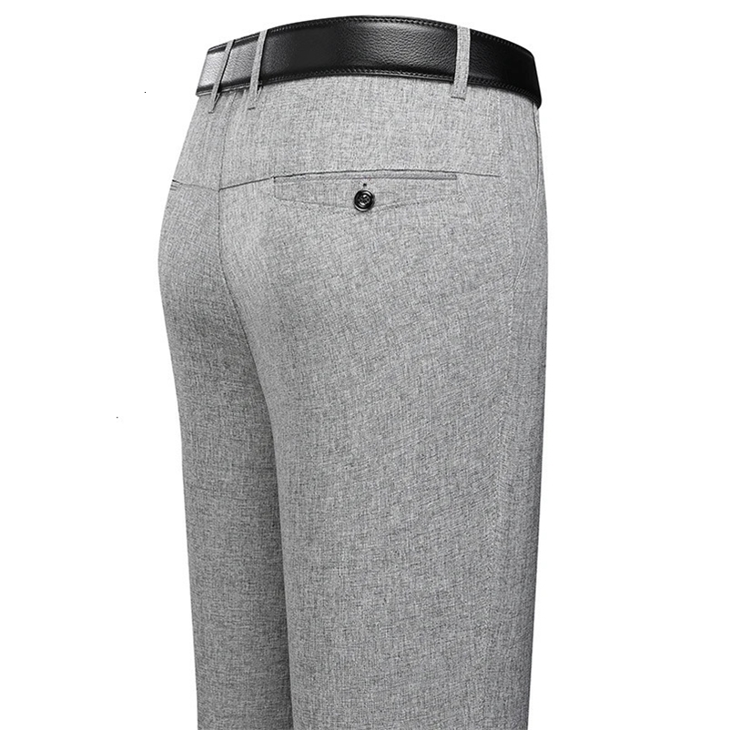 Mens Trousers Business Casual Pants Summer Autumn Dress Straight Pants Elastic Black Grey Loose Formal Pants 260615BJ
