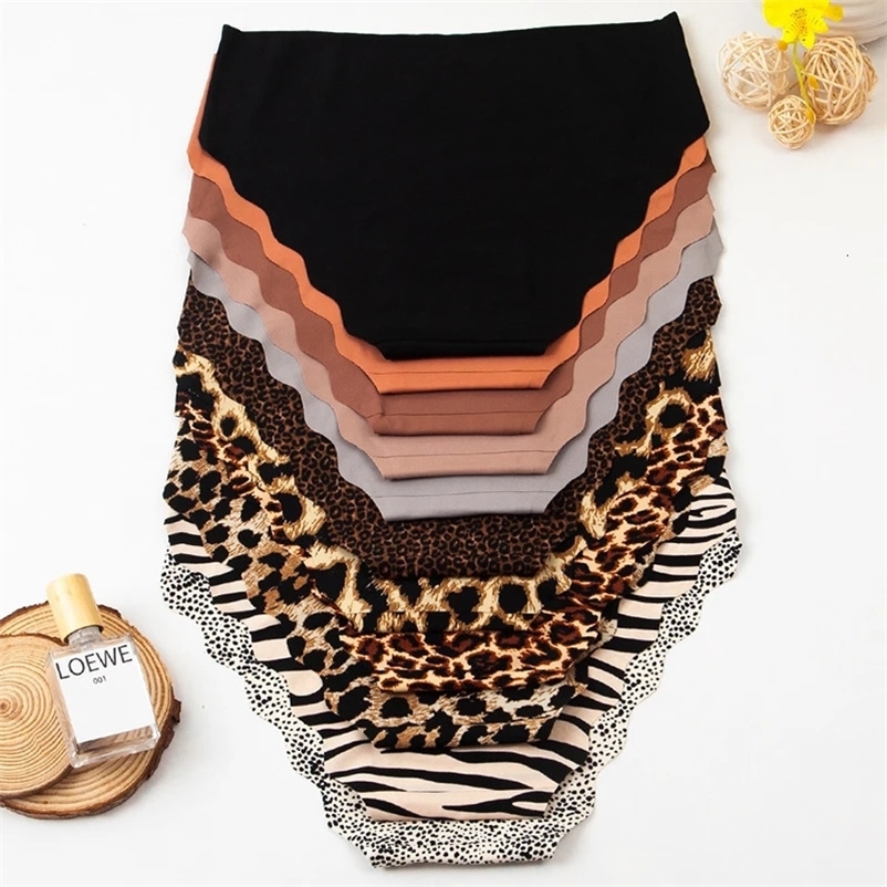 3pcs Womens Seamless Ice Silk Panties Female Mid Waist Plus Size Leopard Print Underwear Girls Fashion Brief Lady Comfort Panty 260611BJ