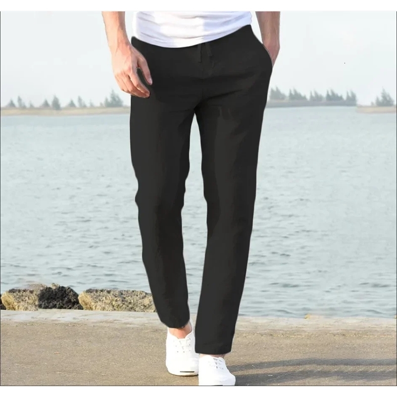 Mens Beach Linen Pants Male Spring Summer Autumn Breathable Solid Color Vacation Trousers Fitness Streetwear Clothing 260612BJ