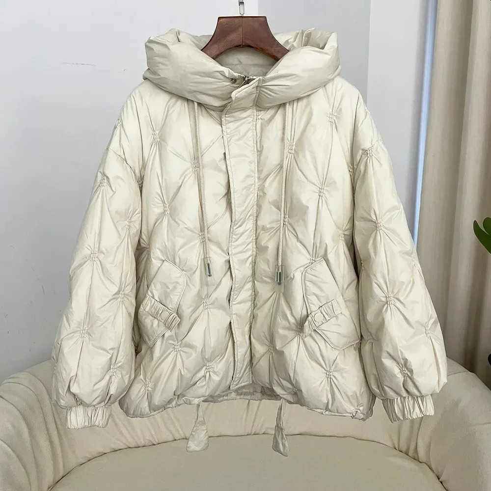 Winter Autumn Style Loose Warm Hooded Down Jacket Womens Jacket Thickened 50% White Duck Down Jacket Coat S260804176L