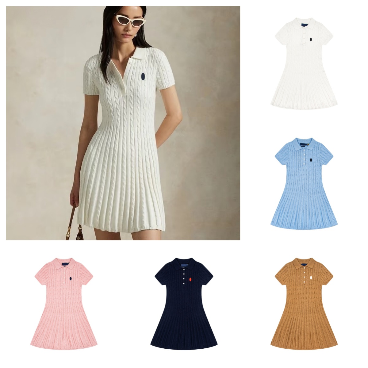Polo Dress Designer Womens Dresses Classic Pony Embroidered Logo Twist Knitted Short-Sleeve Dress Fashion Casual Joker Slim Lapel Dresses
