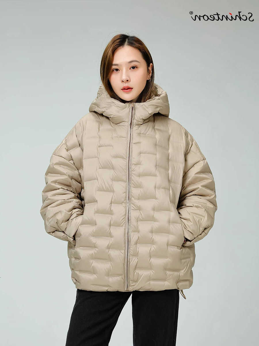 Women Schinteon Light 90 White Duck Down Jacket Loose Over Size Autumn Winter Outwear with Hood Top Quty Coat S2608042T4V