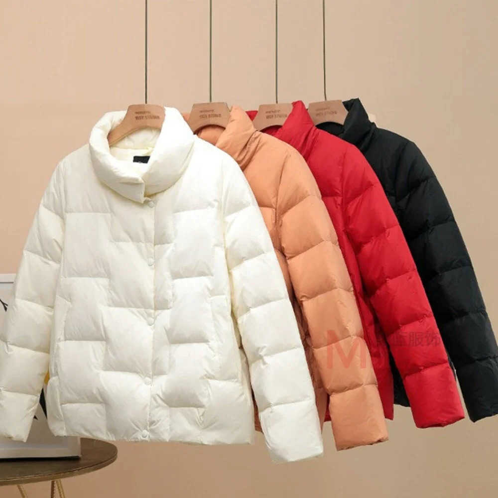 Winter Autumn Down Jacket For Women Solid Stand Collar Ultrght White Duck Down Coat Warm Puffer Jacket Female S260804JGS7
