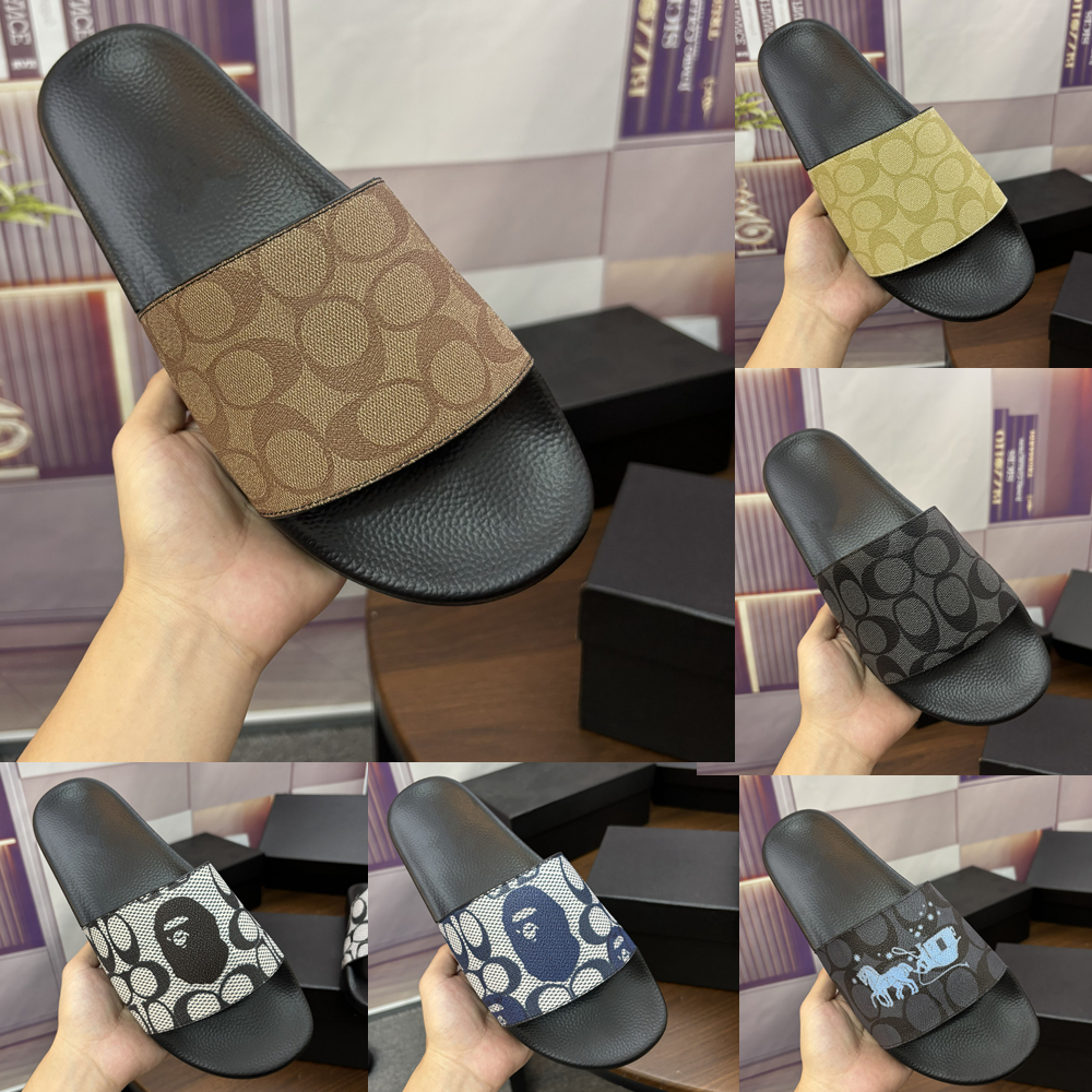 2026 Designer C logo Slipper Sandal Casual Rubber Slide Sliders Summer Outdoors Womens Mens Beach Flat Slippers Mule Travel blue black Plaid slid