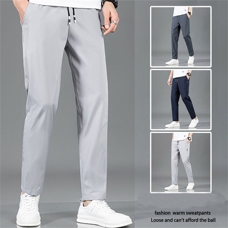 Summer Ice Silk Mens Pants Black Gray Thin Business Casual Pants Plus Size Outdoor Elastic Breathable Straight Leg Sweatpants 260615BJ