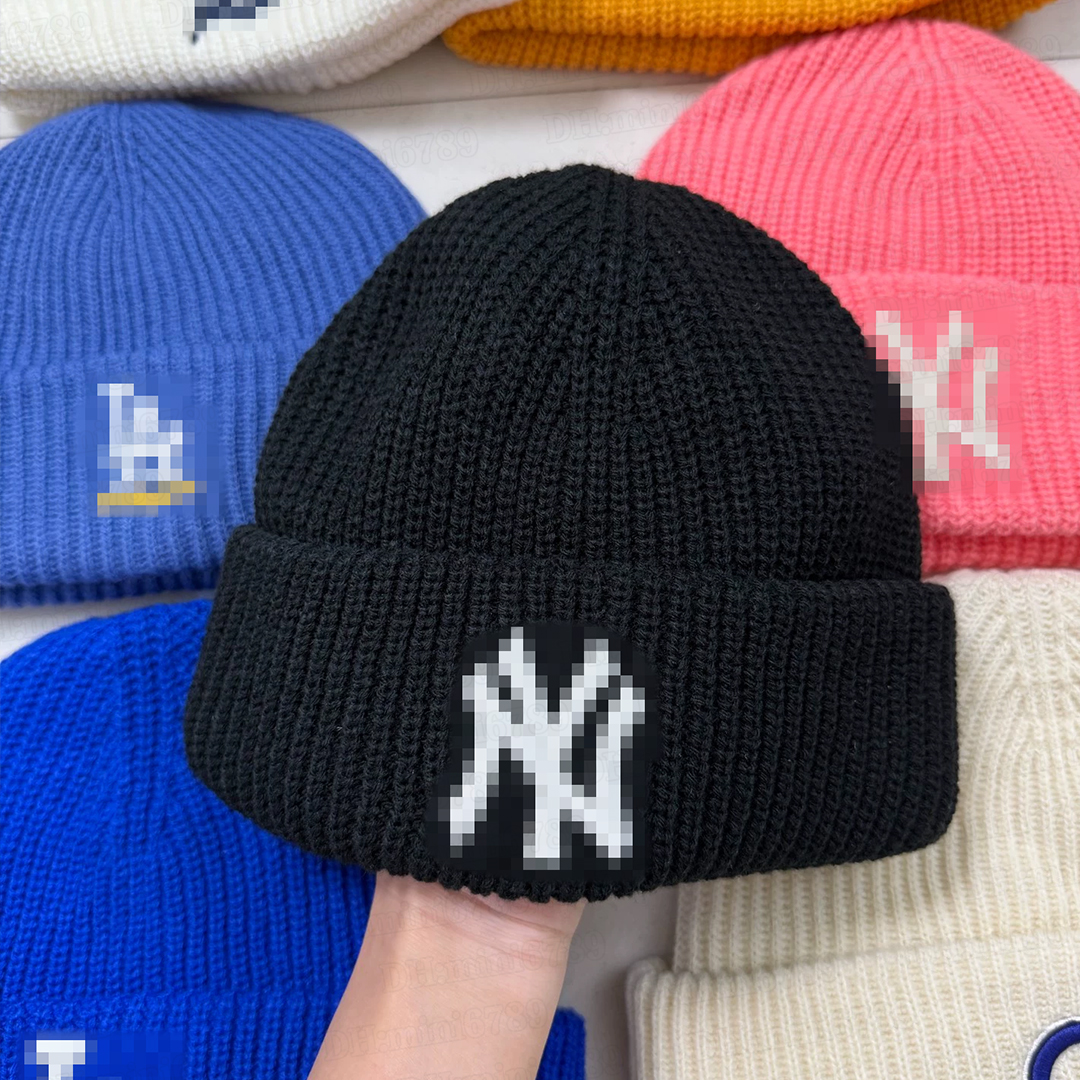NY Vintage Embroidered Ribbed Knit Hat Classic Team Cuffed LA High Stretch Head Fit Street Trend Unisex Couple Versatile Beanie for Winter Daily Out