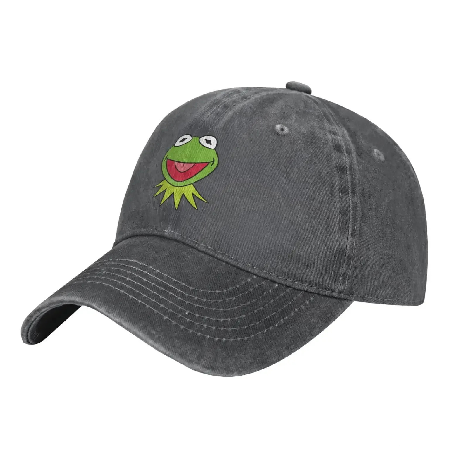 Kermit Cartoon The Frog Anime Denim Hats Baseball Cap Vintage Washed Distressed Cotton Dad Hat Adjustable Trucker Cap Unisex 260804