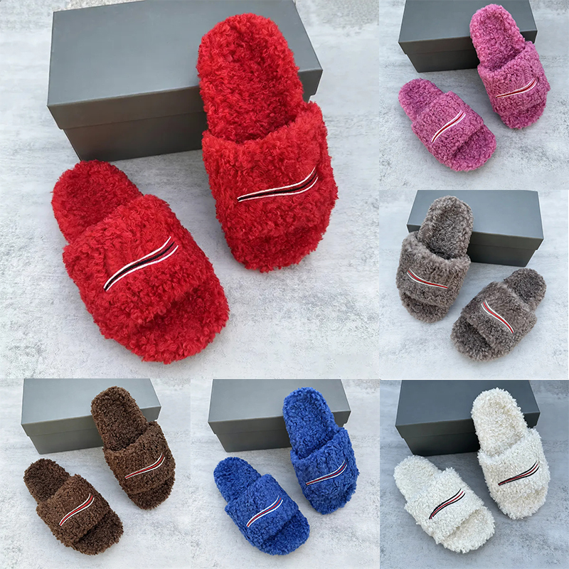Designer Luxury Fur Slides Furry Slippers Mules Fall Winter Homewear Slide Men Women Footwear Paris Comfortable Fuzzy Flip Flop Fluffy Cotton Womens
