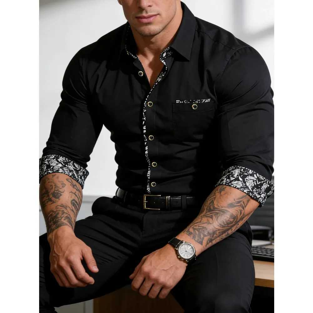 FGKKS Men Black Shirts Brand Fashion Smart Casual Business Long Sleeve Patchwork Micro Elastic Male Dress Shirt Four Season Z260805