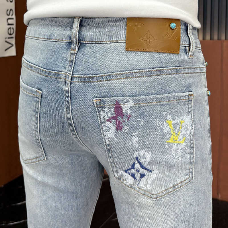 High-quality light luxury spring-summer thin denim jeans for men slim-fit skinny pants trendy casual printed trousers S260804X20I