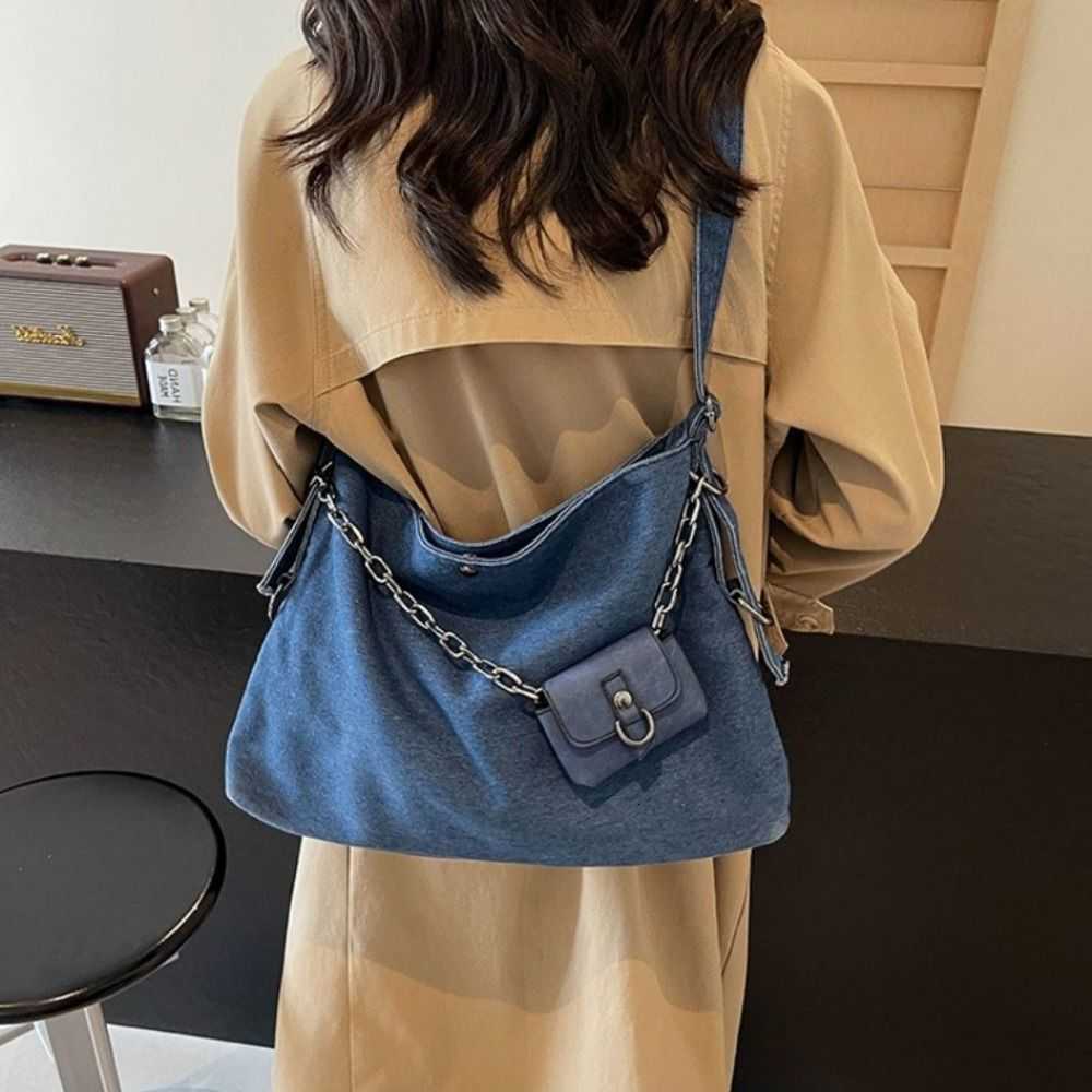 Denim With Small Shoulder Bag Bag Large Capacity Korean Style Women's Chain Crossbody Bag Versatile Cross Body Handheld Tote Bag H260805